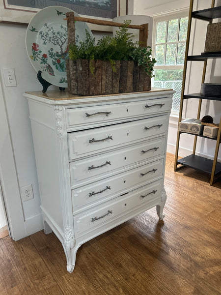 Five drawer dresser marble top